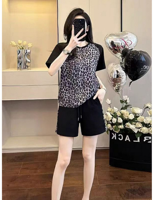 【撒金工藝】運動套裝 女裝套裝 夏季套裝 短袖套裝 兩件套 仿棉面料 2025新款 寬鬆透氣 健身瑜伽 休閒出街