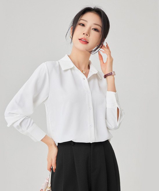 YAMANMAN 여성 베이직 긴팔셔츠 블라우스 출근룩