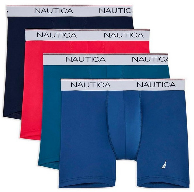 Nautica 남성용 스트레치 마이크로 복서 브리프 4팩 피코트/라즈베리 와인/리전 블루/유니온 블루 XL