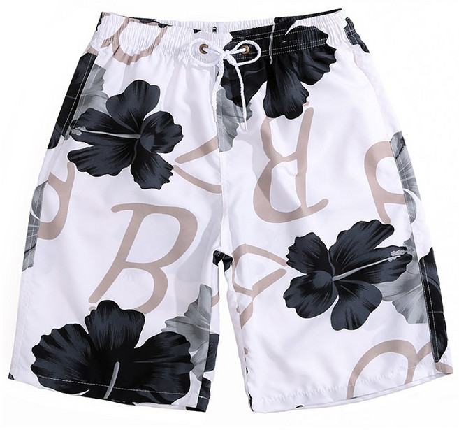 퓨어디아 워터파크 남녀 커플 온천 실내 실외 래쉬가드 하와이팬츠, 블랙 플라워