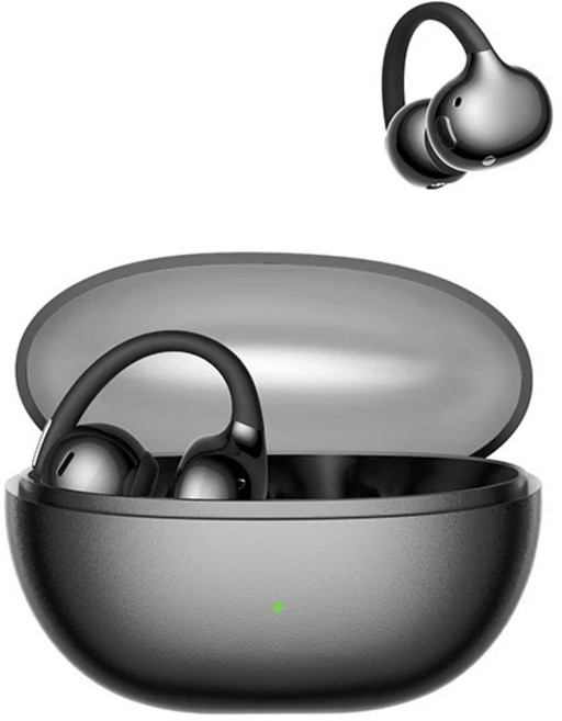 베이스어스 보위 MC2 에어 클립온 TWS 이어버드 이어클립 무선 이어폰 블루투스 6.0 오픈형 이어폰 4-마이크 ENC 클립온 이어버드 헤드폰 클립형 이어폰, 검은색