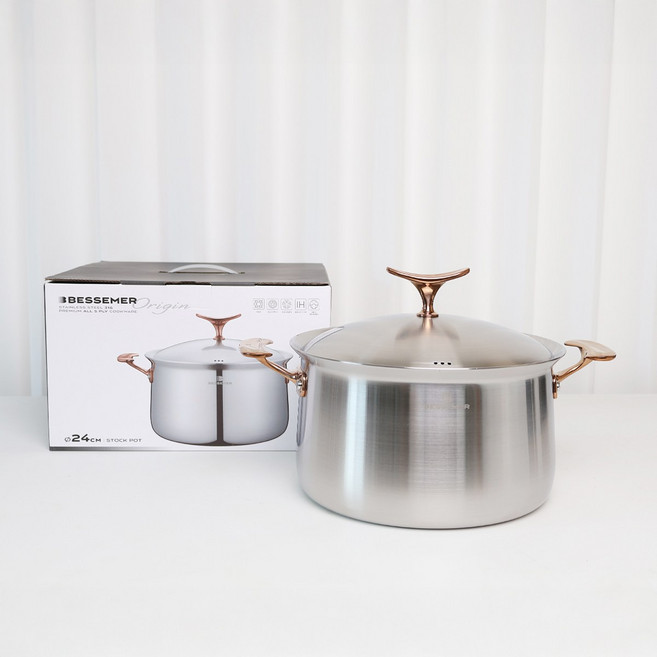 베세머 오리진 통5중 스텐 316 프리미엄 스테인리스 로즈골드 24cm 양수 냄비, 1개, 스텐+로즈골드