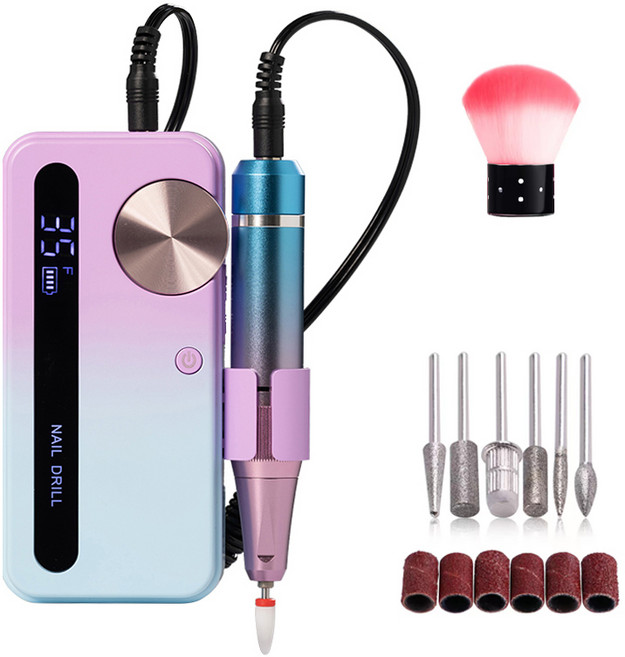YINUO 젤 네일 드릴 전동 네일 관리기 네일 케어 속도 조절 0-35000rpm USB충전식, 1세트, 라이트 퍼플