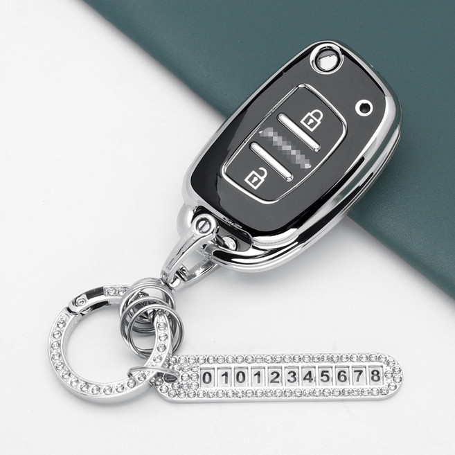 유투카 호환 포터2 아반떼MD YF쏘나타 i30 그랜저TG 엑센트 포터2 호환 차 키케이스 TPU 키홀더 스마트 차 키커버, <실버>블랙, TH-11