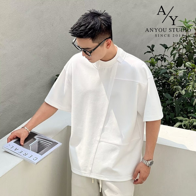 [ANYOU] 남성 반팔 티셔츠 빅사이즈 데일리룩 여름옷 맨투맨 하고 편안한 캐주얼 라운드 헐렁헐렁한 상의 반소매 티