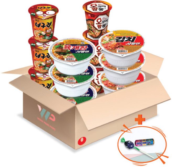 농심 컵라면 소컵 4종 혼합세트 오징어짬뽕 3컵+김치 사발면 3컵+육개장 사발면 3컵+너구리 3컵 총12컵입 사탕 사은품 2종 증정, 12개