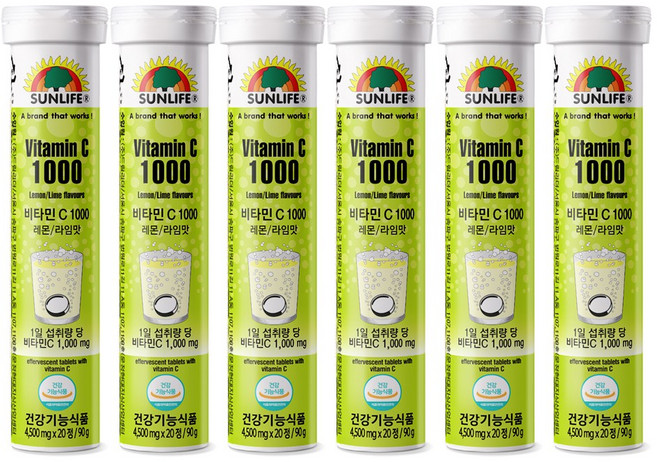 선라이프 발포 비타민 C 1000 레몬 라임맛, 20정, 6개