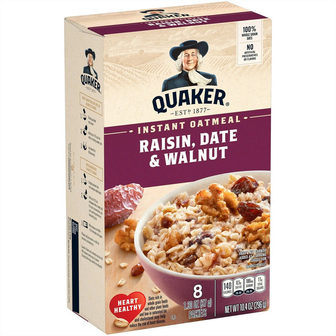 QUAKER 桂格 即食燕麥片 葡萄乾椰棗 & 核桃 8入, 1個, 296g