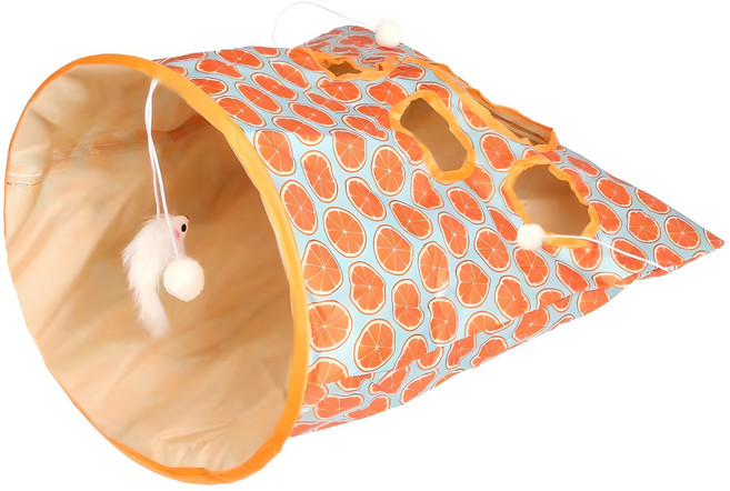 로위드 고양이 바스락 숨숨 터널 하우스 장난감, 오렌지, 1개