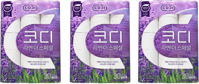 코디 3겹 라벤더 스페셜 롤화장지, 30m, 30롤, 3개