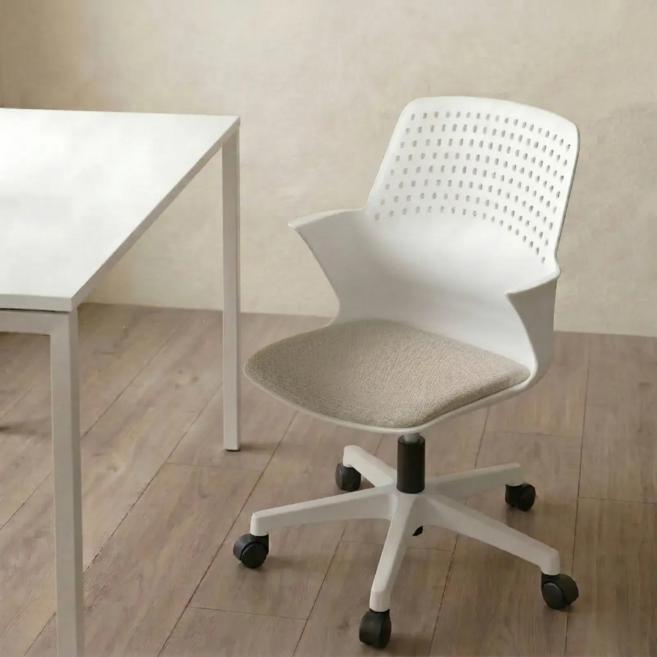 체어마이스터 국내생산 자세교정 학생 공부 독서실 인체공학 의자, 바디-화이트,좌판-베이지