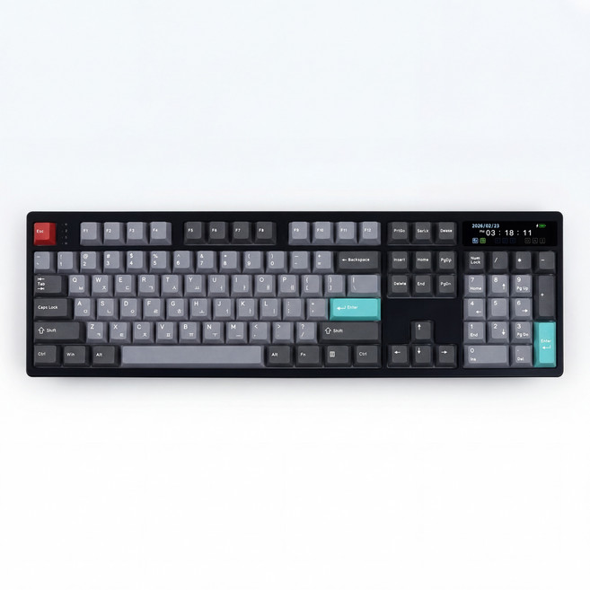 VARO V104L FULL LCD 유무선 기계식 키보드 풀배열 사무용 키보드 (블랙 저소음 민트축), V104L NEXUS, 블랙, 저소음 민트축