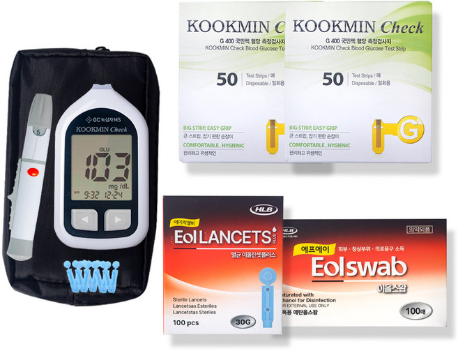 녹십자 국민첵 혈당측정기+혈당시험지100매 알콜스왑+채혈침, 1세트, 1개입