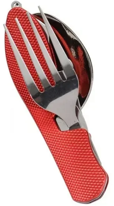 스테인레스 스틸 커트러리 4-in-1 세트 - 접이식 칼 포크 및 병따개 소형 야외 피크닉 식기 CampingTool..