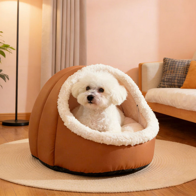 캣박스 고양이 강아지 반려동물 침대 숨숨집 침대 쿠션 하우스, 1세트, 연한 갈색