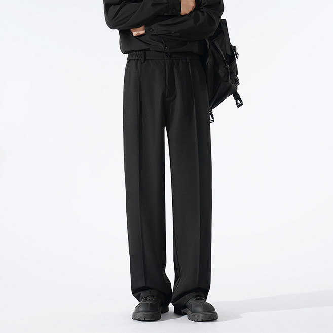 AKIMU 남성 봄여름 세미 캐주얼 정장 바지 차임감 와이드 팬츠