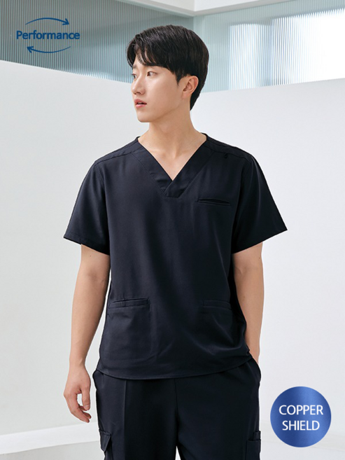 (3color) 남성 V넥 히든포켓 항균 스크럽 티셔츠 (ET-101M) 의사가운 약사가운 간호사복 간호복 수술복 간호사유니폼 병원가운 대학생 실습용가운 실험복 스크럽복