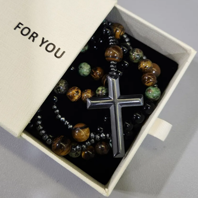 케이옵티마 십자가 목걸이 5단 묵주 천주교 기독교 선물, 1개, 브라운(아프리카소나무)