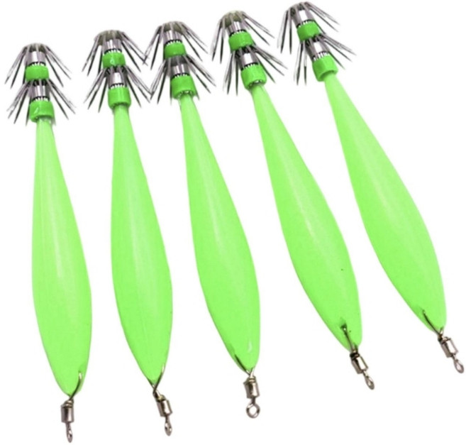 5Pcs 새우 미끼 오징어 지그 9.5cm 글로우 오징어 지그 커틀피쉬 후크 글로우 지그 후크 소금물 낚시와 호환 가능, 그림과 같이, 5개