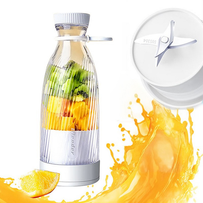 충전식 휴대용 블렌더 USB 미니 믹서기 텀블러 주스메이커, 화이트 500ml