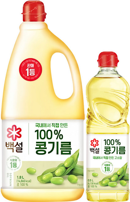 백설 식용유콩기름1.8L 1 + 콩기름 0.5L 1, 1.8L