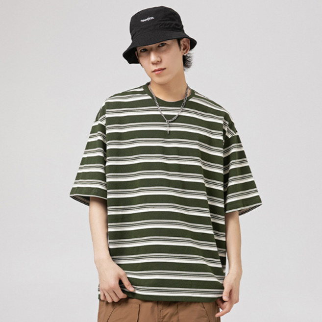 유루 남성용 복고풍 스트라이프 반팔티 K1838