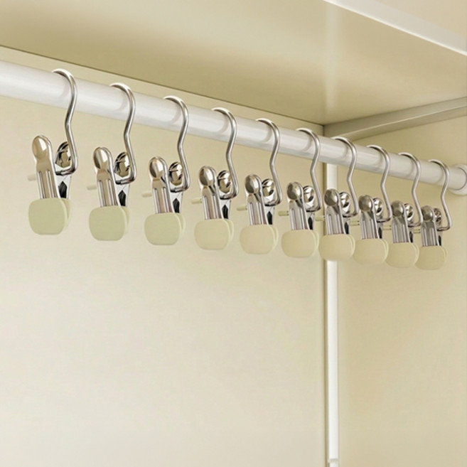 넓은 논슬립 스테인리스 바지 집게 옷걸이, 아이보리, 10개