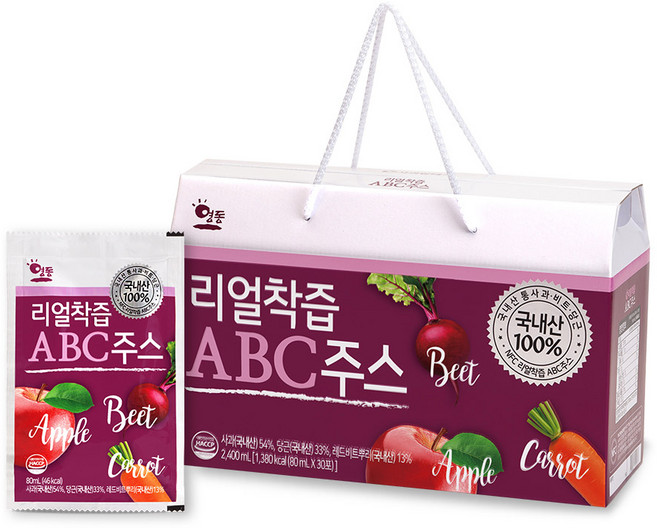 [사과망태기] 리얼착즙 ABC주스, 2박스, 2.4L