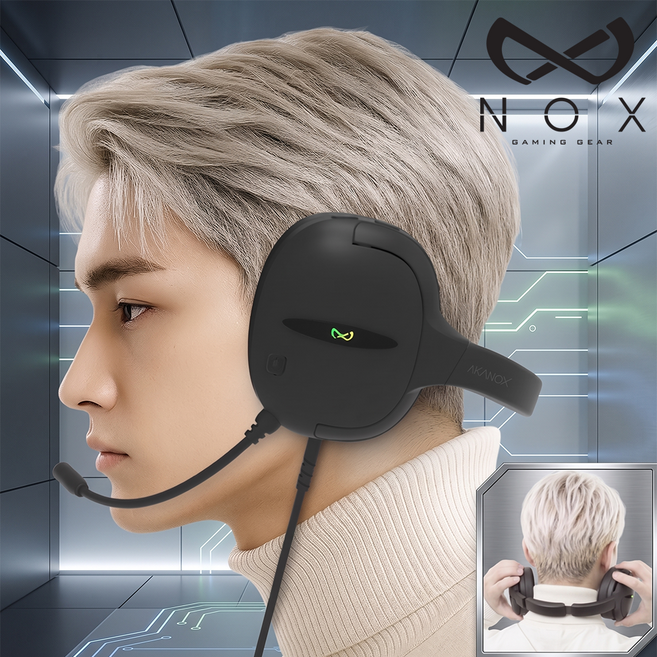 녹스 게이밍 헤드셋 7.1채널 노이즈캔슬링 고감도 마이크, 블랙, AKAN-1