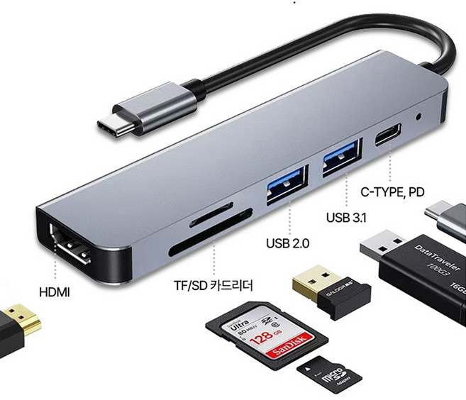 뉴비아 5포트 6포트 C타입 맥북 삼성 덱스 미러링 멀티포트 USB 허브SDC-5IN1, 1개, 5포트그레이