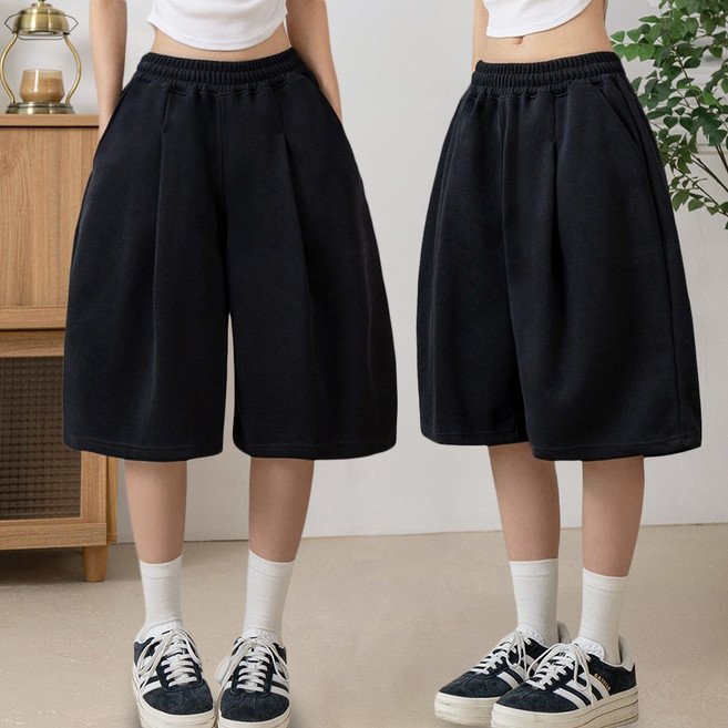 FITOJIM 여성 반바지 원턱 와이드 버뮤다 팬츠 츄리닝 트레이닝 바지