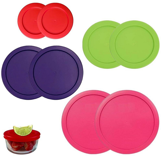 Klare Ware Pyrex Anchor Hocking 및 KlareWare 보관 그릇용 1 2 4 7컵 청록색 교체 뚜껑/커버 *뚜껑만 유리 용기 미포함* (4팩 *, 8 Pack, 레드, 스프링 그린, 퍼플, 핑크