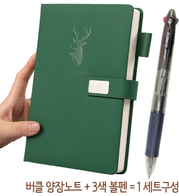 브리즈앤비 버클 A5 양장노트+3색볼펜, 1세트, 초록색