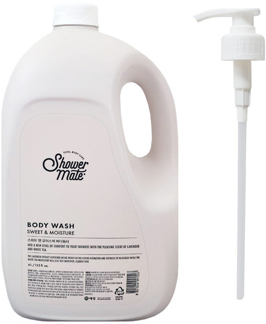 샤워메이트 스위트&모이스처 바디워시+펌프증정, 4L, 1개