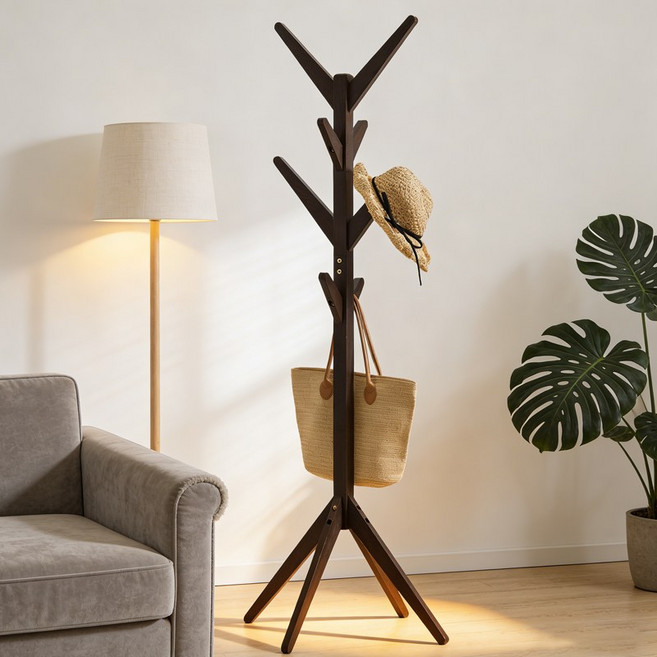 쿠리브 가정용 스탠드 행거 거실 수납용 옷걸이 행거, 커피색