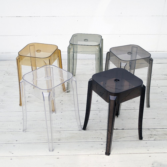 더조아 클리어스툴 투명 플라스틱 고스트 야외 실내 화장대 보조 의자, 클리어스툴 블랙