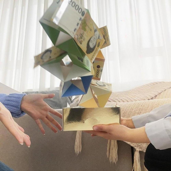 돈벼락박스 반전 아내 부모님 남편 현금 선물 용품, 몽땅 골드바ver+쇼핑백