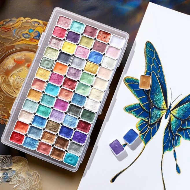 블리스픽 펄 수채화 물감 메탈 글리터 반짝이 고체 켈리그라피, 24색, 1ml