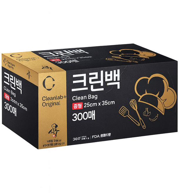 찐스토어 크린랩 식구 대용량 크린백 25cmX35cm 중형 300매, 중(M), 300개입, 1개