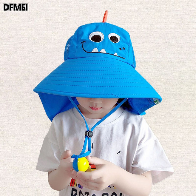 DFMEI 兒童防曬帽寶寶遮陽帽女童漁夫帽男童大帽檐太陽帽子夏薄款沙灘帽