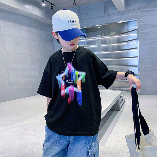 키즈목마 2025 여름 남아 별똥별 루즈핏 시원소재 반팔티셔츠 초등남아 주니어 라운드넥 반팔티 633