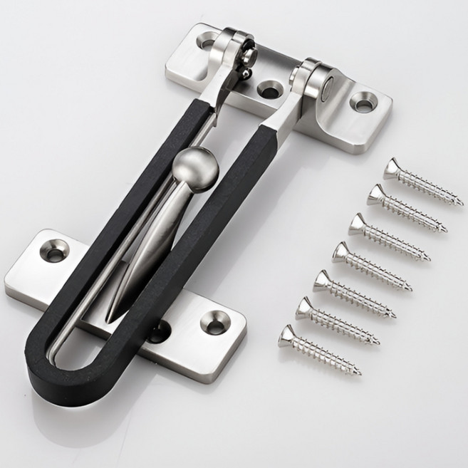 루닌 현관문 안전고리 잠금장치 이중잠금 걸쇠, 1세트, 실버