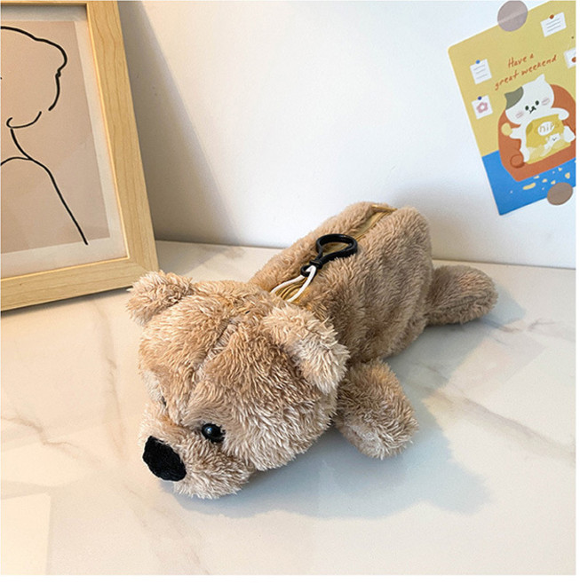 미노앤슈 곰냥곰냥 테디베어 귀여운 곰돌이 인형 필통 파우치 펜케이스, 1개, 라이트브라운 곰돌이