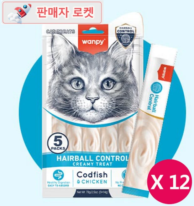완피 크리미 헤어볼 5P 12팩 음수량 UP 고양이간식, 60개, 14g - 쿠팡