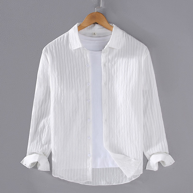 IEDUOS남성 빅 사이즈 캐주얼 골지 긴팔 셔츠 남자용 봄가을 여름 루즈핏 멋스러운 상의