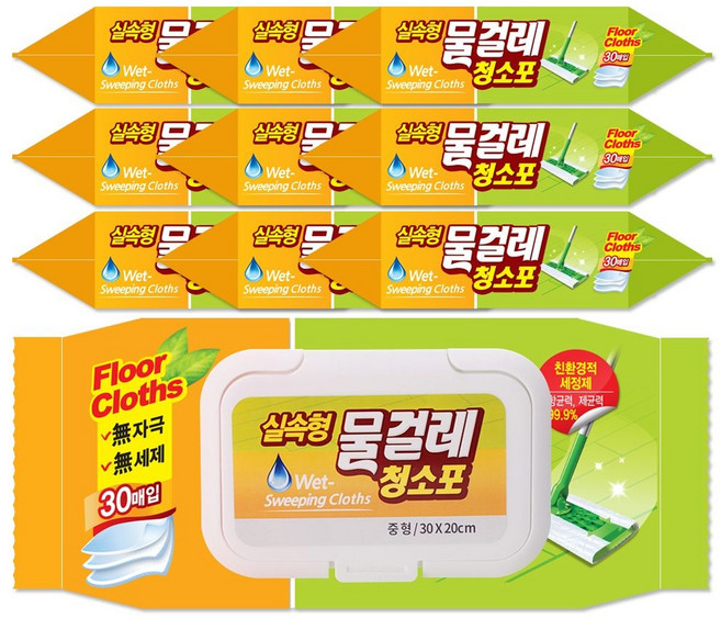 태광 물걸레청소포 실속 중형 30매x10팩 청소포 1회용 리필형 부직포 청소물, 10개