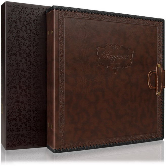 클래식 가죽앨범 접착식 흑색 내지, 초콜릿, 1개, 50매