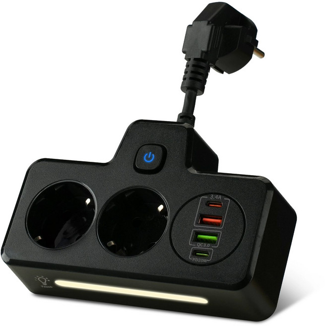 9 in 1 소켓 플렉 usb 거치대 다기능 c 자동차 도킹 표시 데이터속도 알루미늄, 1개, 유럽표준 B 2USB+2C타입 스마트 야간등