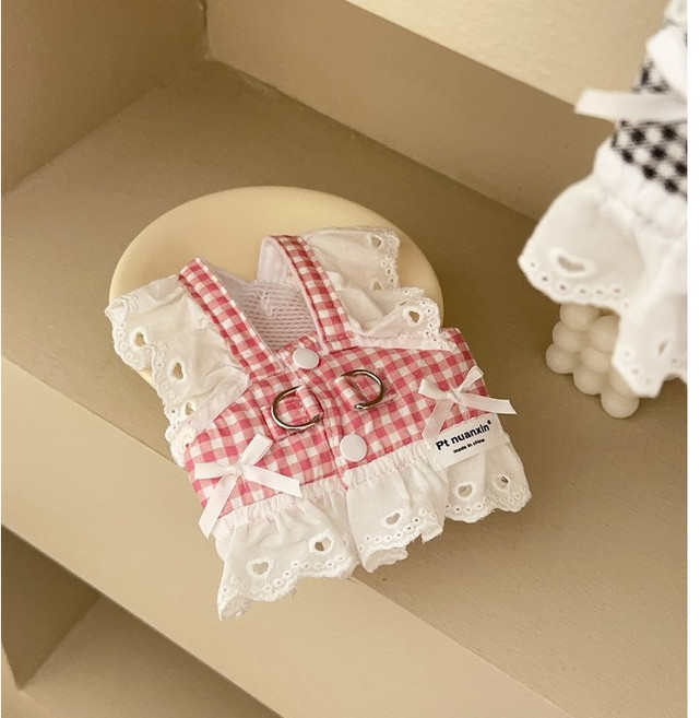 유키고고 반려동물 레이스 체크 나시 티, 레드