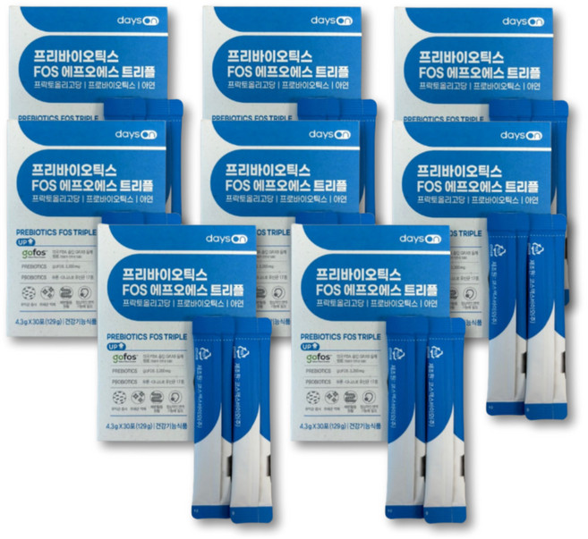 데이즈온 프리바이오틱스 FOS 트리플 유산균 먹이 장케어 프락토 갈락토 자일로 올리고당 아연 장내유익균 프로바이오틱스, 8세트, 30회분